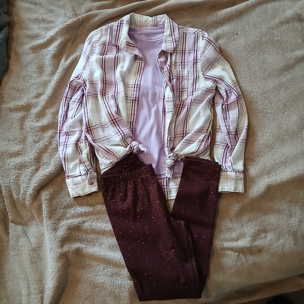 3/$10 Kids Plaid Matching Set - Purple and White